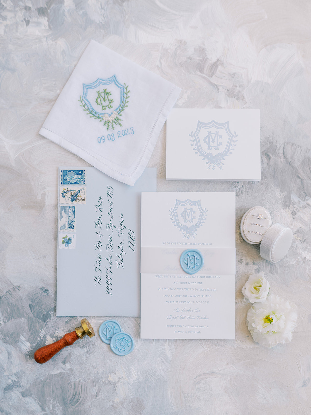 Linen Hemstitched Handkerchief with Custom Crest