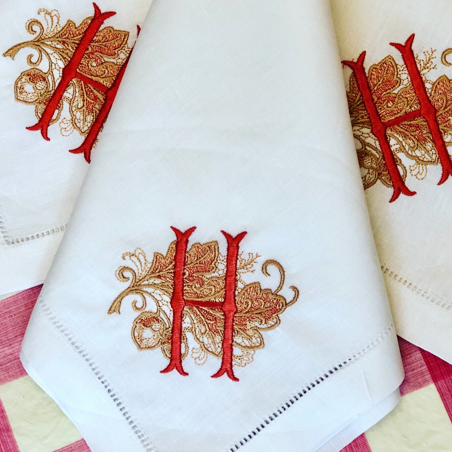 Hemstitched Linen Napkins - Fall Design