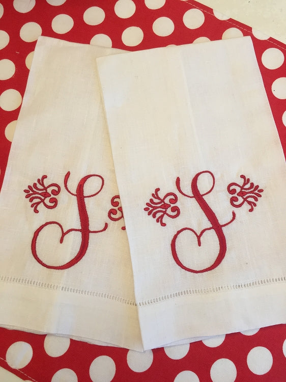 HEMSTITCHED LINEN GUEST TOWELS - SET OF 2