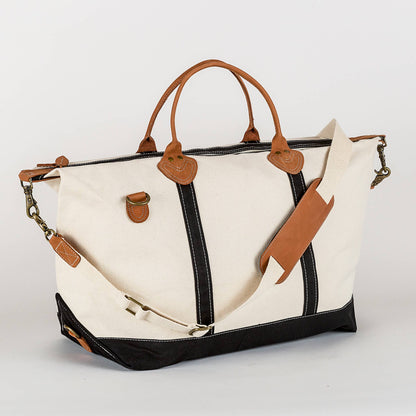 Weekender Large Canvas Travel Duffel with Leather Trim: Navy