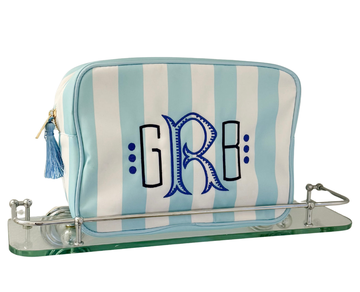 Large Striped Cosmetic Bag with tassel