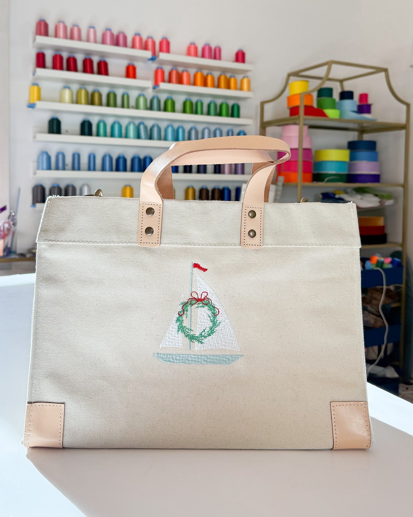 Christmas Sailboat Mini Box Tote