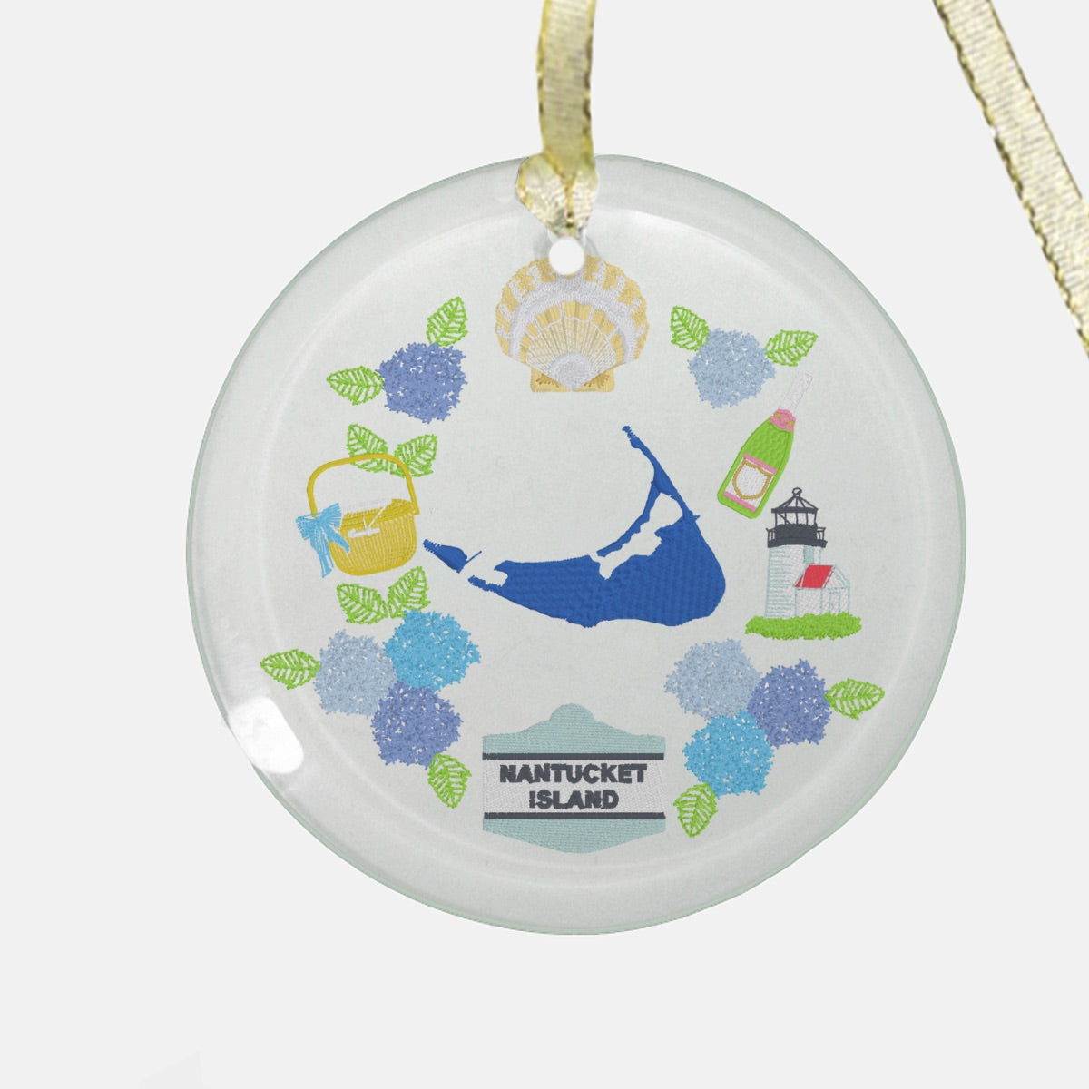 Nantucket Crest Ornament - Clear Glass (Round)